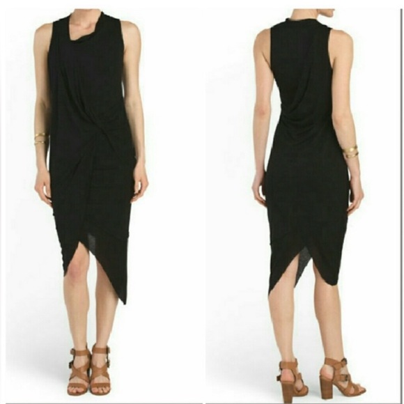 NWT Women’s Helmut Lang Draped Asymmetrical Jersey Minimalist Goth Dress Black M - Picture 1 of 16